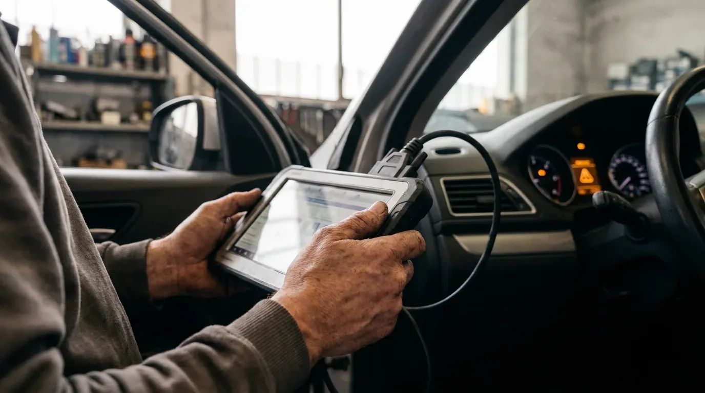 Diagnosi elettronica con tester collegato all’auto